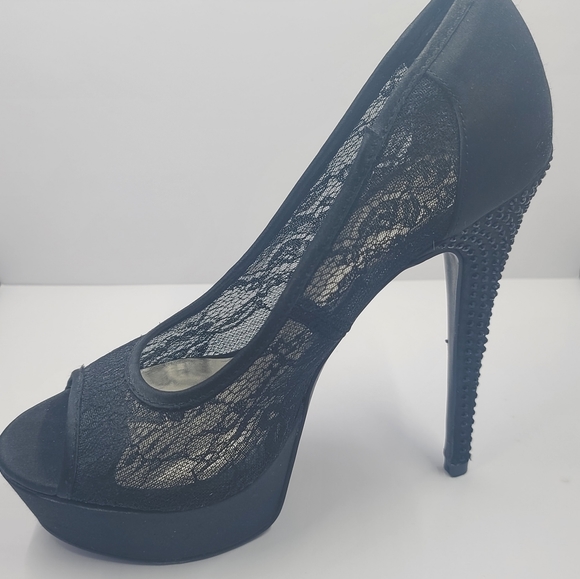 BEBE Black Lace Stiletto Open Toe - Picture 6 of 8